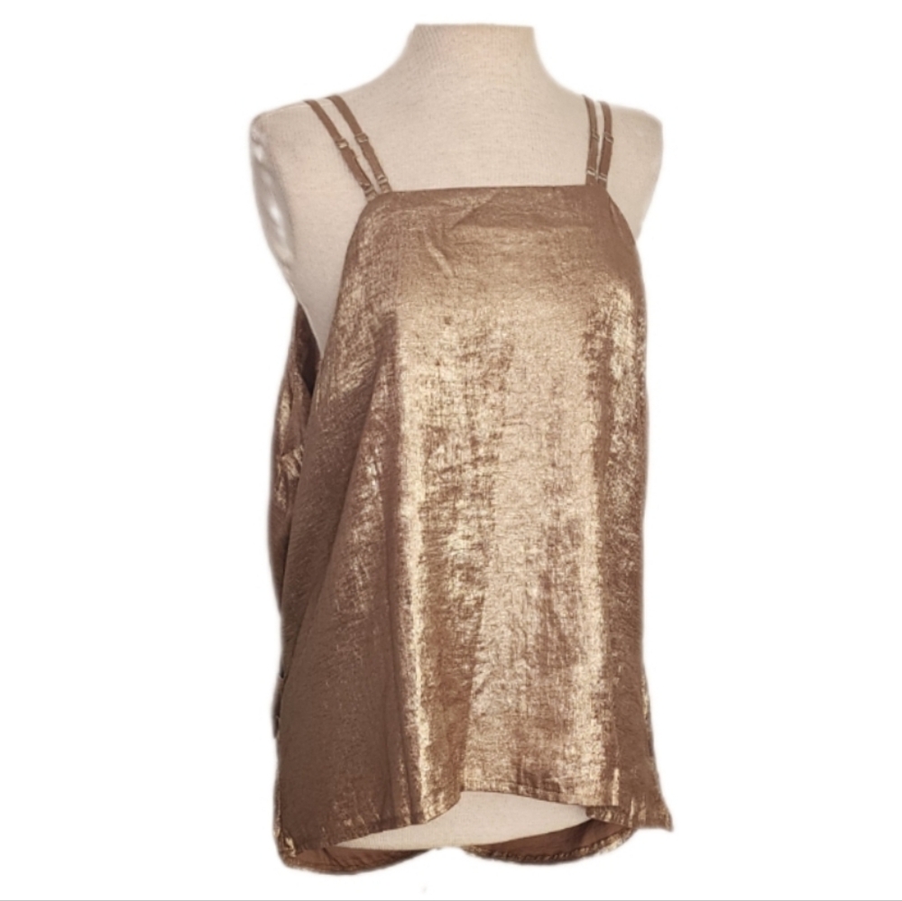 Shein Halter Curve Draped Back Foil Sleeveless Top Gold Plus Size 2X - Picture 2 of 12